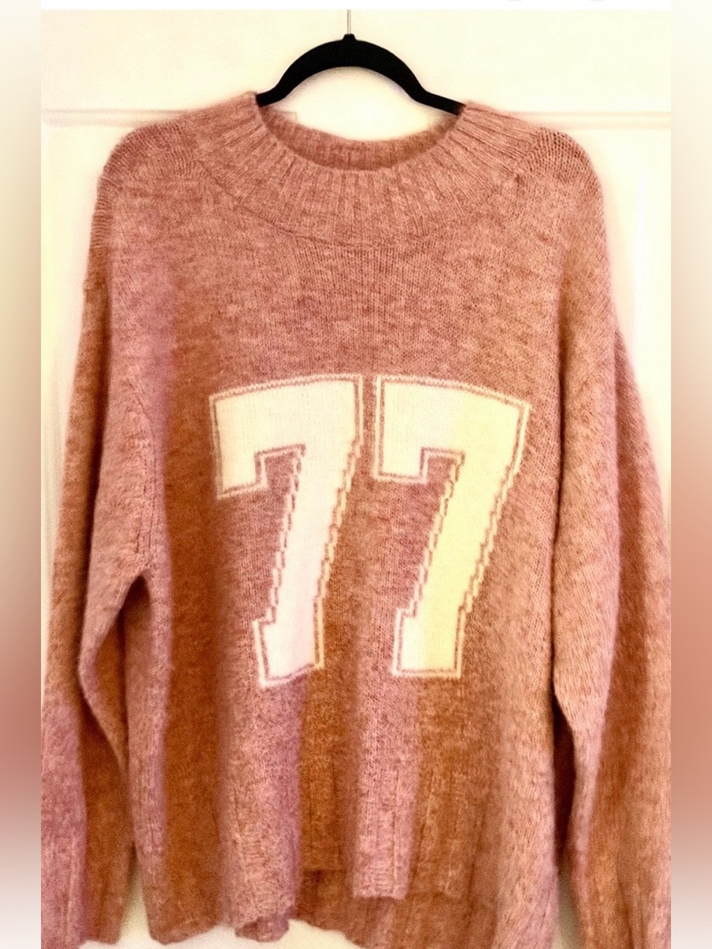 American Eagle Outfitters Pink Crewneck Sweater with White '77‘. NEW